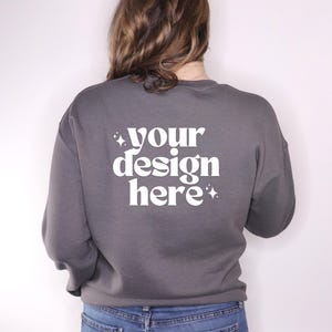 Gildan 18000 Mockup | Back of Gildan 18000 Mockup | Gildan Sweatshirt Mockup | Model Mockup Back | Charcoal Gildan Mockup | Charcoal Back