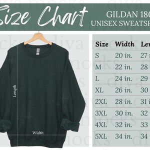 Gildan 18000 Size Chart | Forest Green Gildan Mockup | Gildan 18000 Size Guide | Hanging Size Chart for Gildan | Gildan 18000 Mockup Green