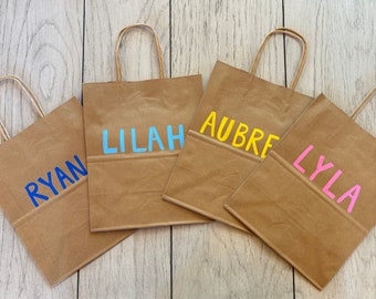 Custom Medium Kraft Gift Bag, Personalized Gift Bag, Custom Goodie Bags, Party Favor, Classroom Name Bags, Classroom Gift Bag, Colorful Name
