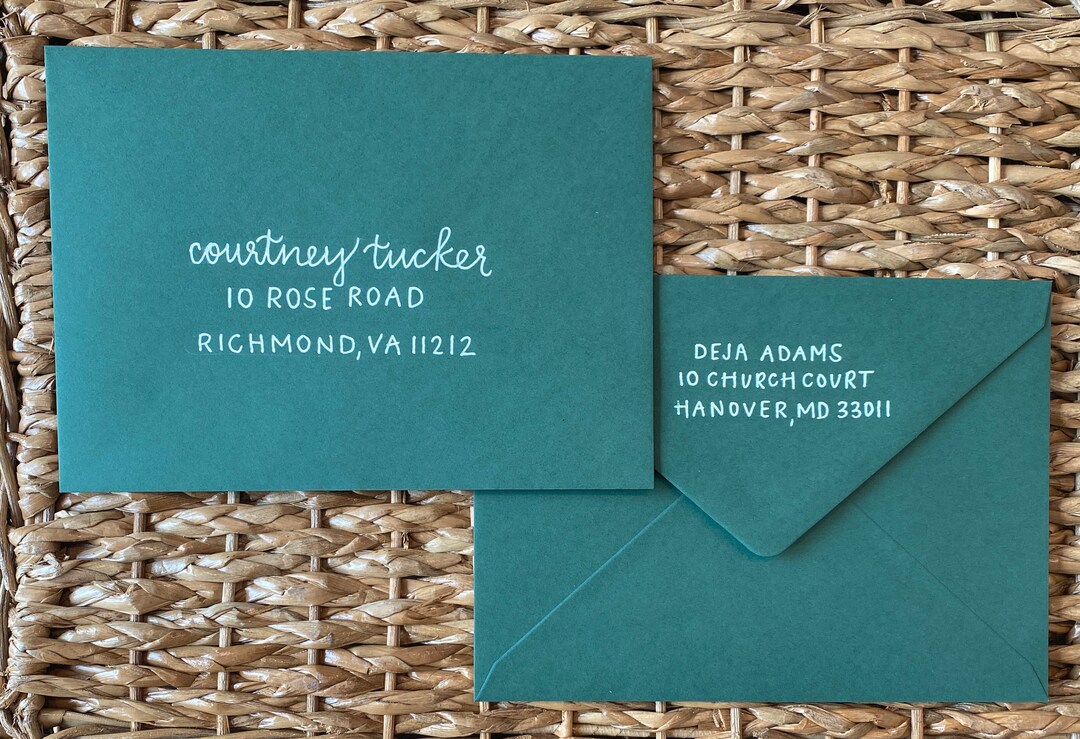 Custom Hand Lettered Envelopes Dark Green A7 Envelopes Etsy
