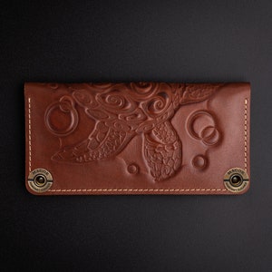 Cartera de cuero para mujer, hecha a mano, de cuero genuino, larga.