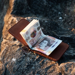 Leather Money Clip, Rustic Minimalist Wallet, Hand-Stitched & Eco Friendly, Groomsman, anniversary, best man gift image 2