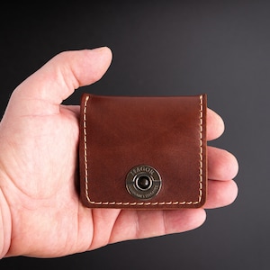 Leather Coin Wallet, Minimalist Coin Bag, Earphone Holder, Jewelery Pouch, Compact Change Purse Brown