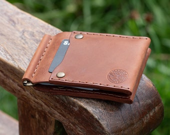 Leather Money clip, Rustic Minimalist Wallet, Eco Friendly, Groomsman, anniversary, Christmas gift