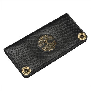 Cartera de cuero para mujer, hecha a mano, de cuero genuino, larga.