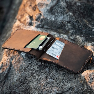 Leather Money Clip, Rustic Minimalist Wallet, Hand-Stitched & Eco Friendly, Groomsman, anniversary, best man gift image 5