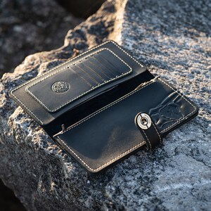 Portefeuille en cuir pour homme | Portefeuille long en cuir avec porte-cartes | Poche à monnaie zippée | Portefeuille en cuir véritable