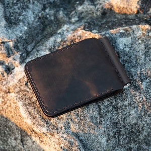 Leather Money Clip, Rustic Minimalist Wallet, Hand-Stitched & Eco Friendly, Groomsman, anniversary, best man gift image 7