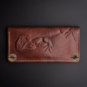 Cartera de mano de cuero para mujer, bolso largo de cuero genuino