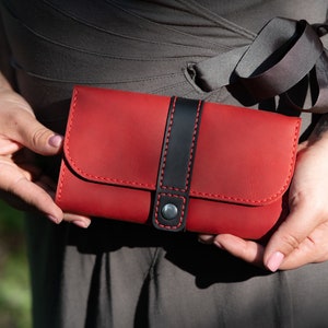 Cartera de cuero para mujer, cartera de mano para mujer, cartera de cuero desgastado, cuero genuino