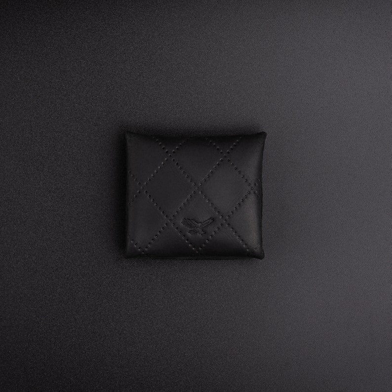 Leather Coin Wallet, Minimalist Coin Bag, Earphone Holder, Jewelery Pouch, Compact Change Purse CrazyHorse BlackGrid