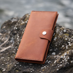 Cartera de cuero para mujer, embrague de mujer hecho a mano, bolso largo de cuero genuino, regalo de Navidad
