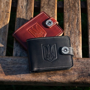 Cartera Tridente Ucraniana de Cuero para Hombre, Hecha a Mano, de Cuero Genuino, para Aniversario, Padrinos de Boda, Cumpleaños y Navidad.