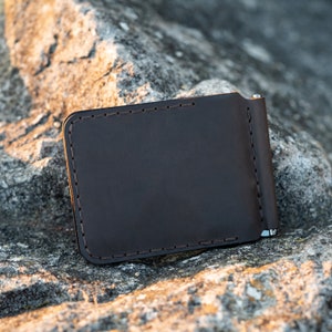 Leather Money Clip, Rustic Minimalist Wallet, Hand-Stitched & Eco Friendly, Groomsman, anniversary, best man gift image 9
