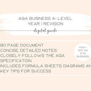 AQA Business A- Level Revision Notes for Year 1 A- Level (AS Level)  Includes Formula Sheets and Diagrams