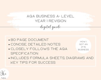 AQA Business A- Level Revision Notes for Year 1 A- Level (AS Level)  Includes Formula Sheets and Diagrams