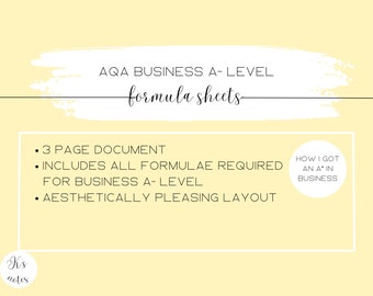 AQA Business A- Level Formula/ Calculation Sheets