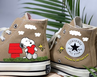 Peanuts Dog Converse, Embroidery Designs Dog Shoes, Custom Peanuts Dog's House, Embroidery Chuck Taylor 1970s, Custom Name Converse