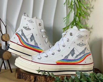 LGBT Converse High Tops/Personalize LGBTPride Embroiderd/Handmade Rainbow Gifts For LGBT/1970s Converse Chuck Taylor/Custom Converse