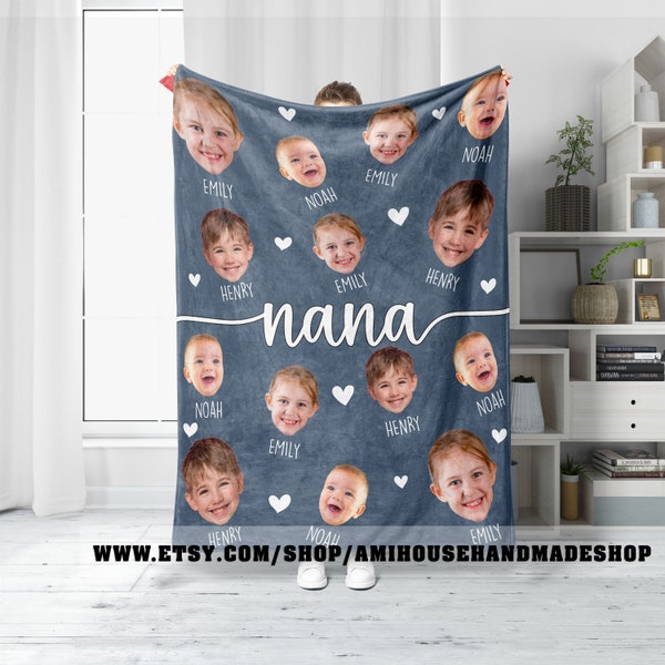 Mothers Day Gift For Grandma Blanket, Custom Face Funny Blanket Gift For Nana, Custom Grandson Granddaughter Face Blanket, Personalized Gift