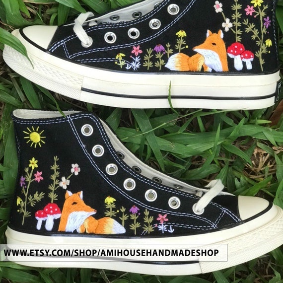 Fox Converse Embroidered Converse Bride Shoes Cottagecore