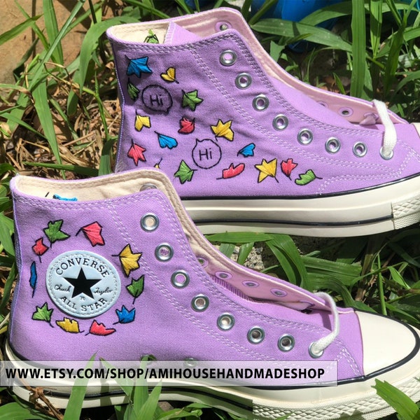 Heartstopper Leaves Embroidered Converse, LGBTQ Converse, Hi Hi Sneakers, Vintage Embroidered Shoes, Embroidered Converse Gifts, LGBT Gifts