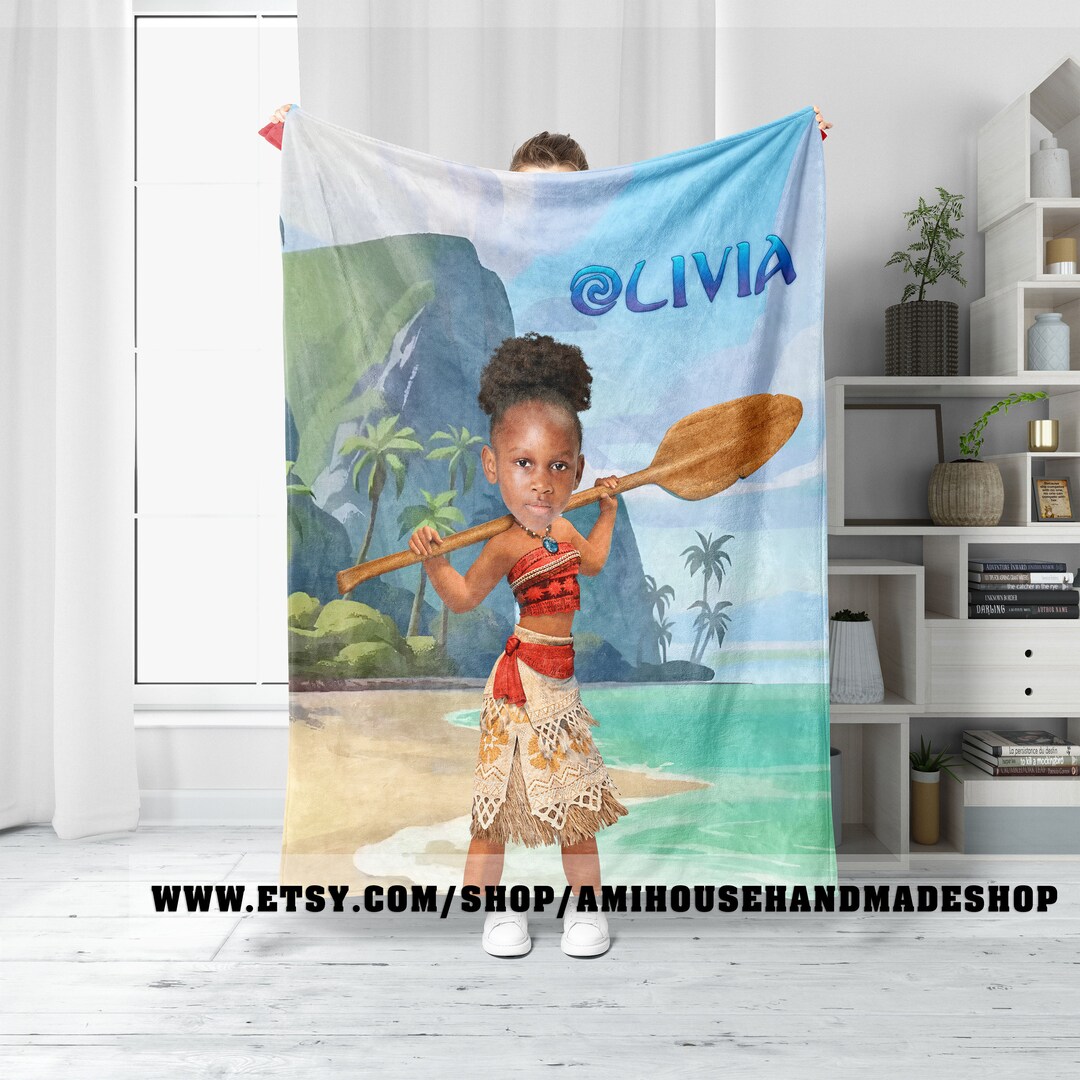 Moana Blanket With Custom Face, Custom Picture Moana Princess Blanket