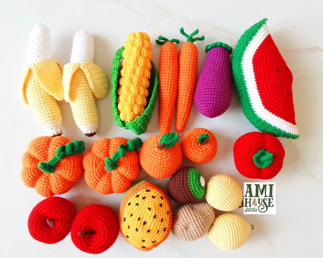 Crochet Fruit & Vegetable, Set of Crochet Play Food, Crochet Food and