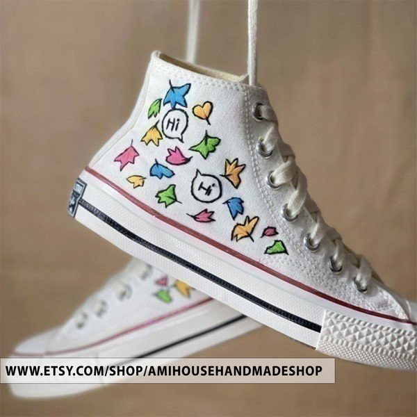 Heartstopper Converse, Unique embroidered designs, Embroidered accents on shoes, Leaves Chuck Taylor Gift, LGBT Gift, Leaves Heartstopper