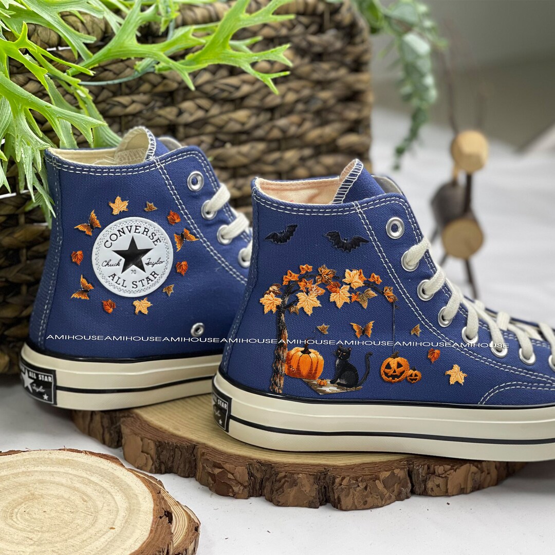 Cat Embroidery Converse, Custom Autumn Shoes, Embroidery Bumpkins Chuck ...
