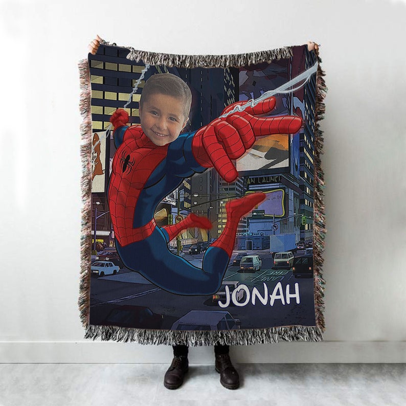 Custom Face Spider-Man Blanket, Personalized Spider-Man Blanket, Custom Marvel Bedding Throw Blanket, Custom Photo Blanket For Adult Kids image 4