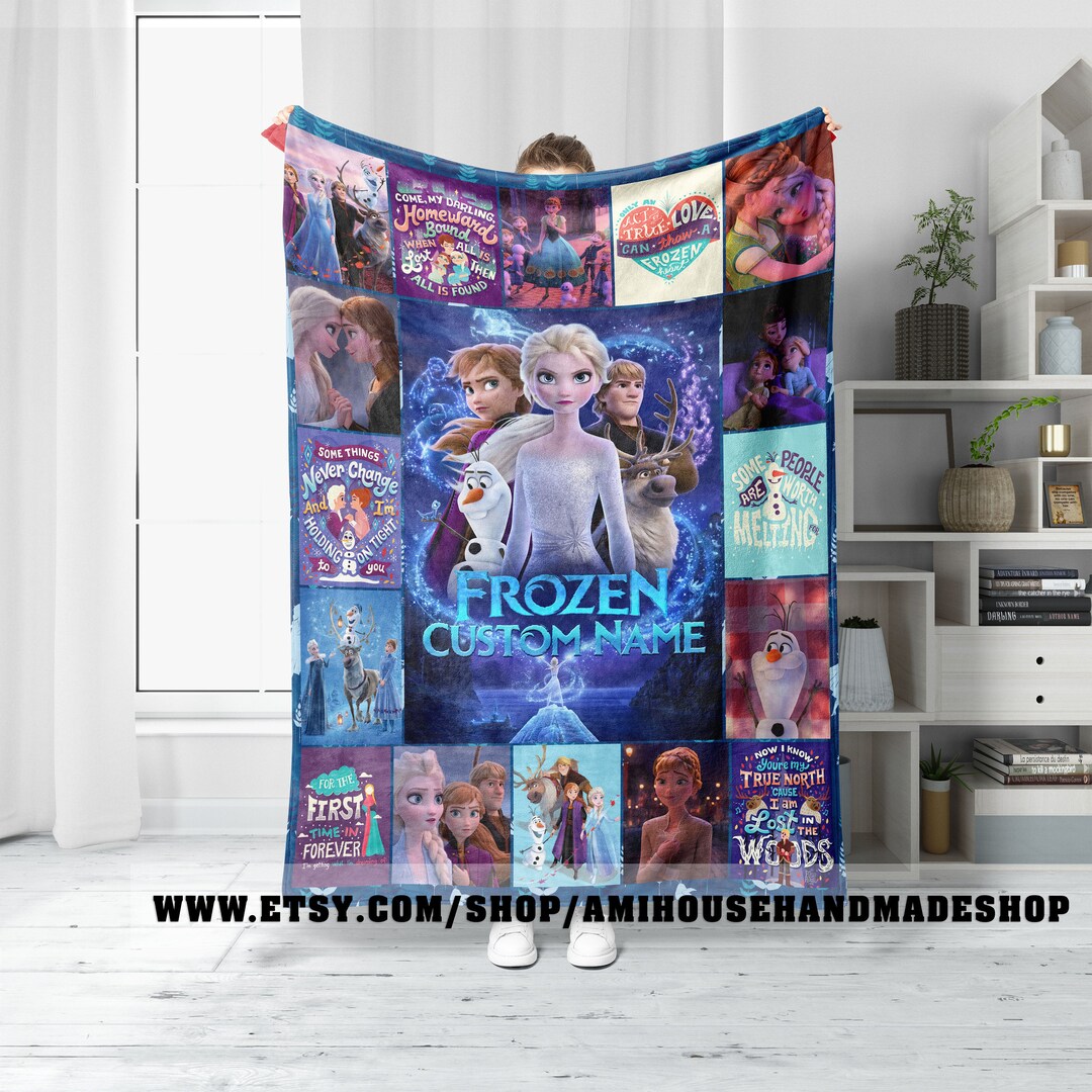 Personalized Disney Frozen Blanket, Custom Kristoff Elsa Anna Sven Blanket, Disney Princess