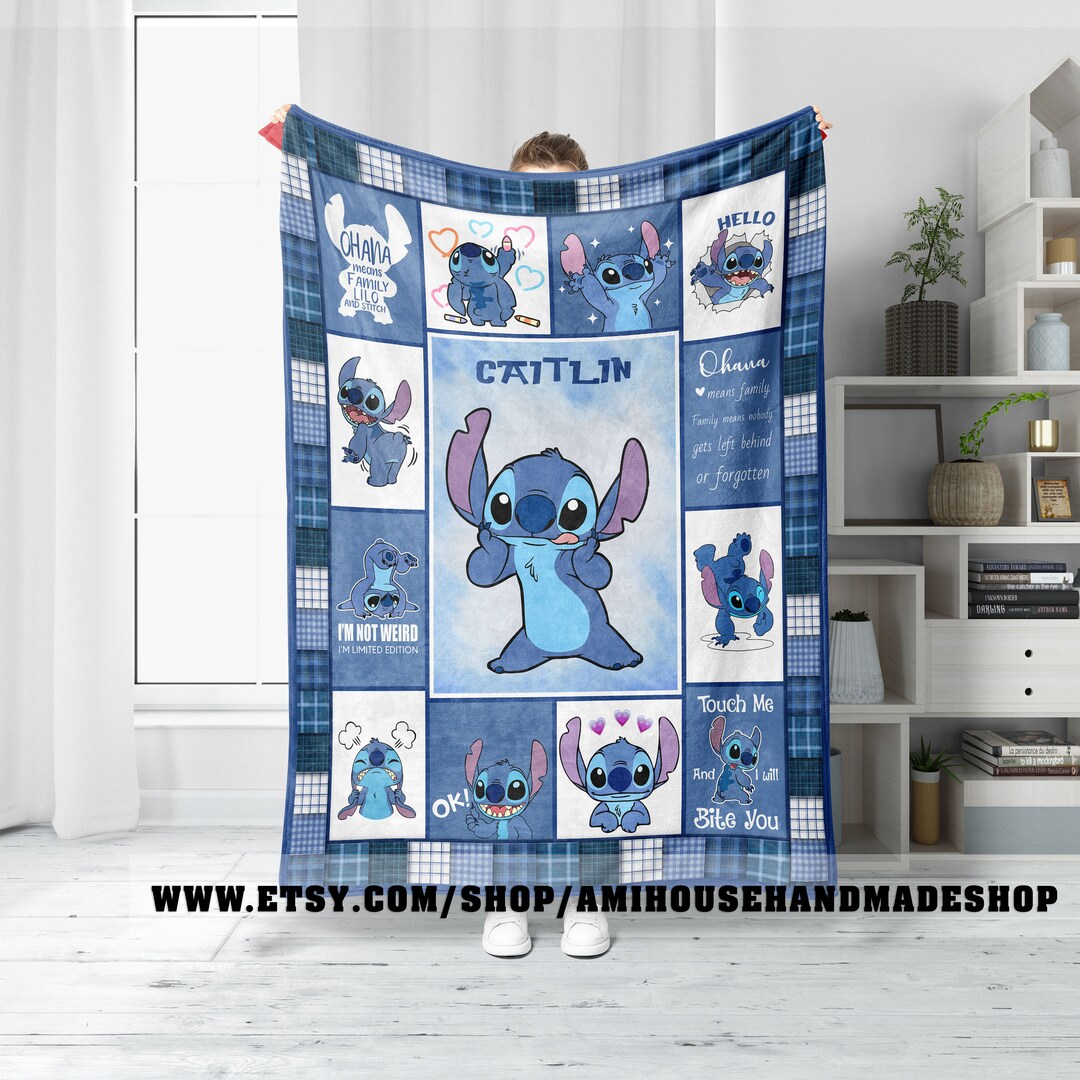 Custom Stich Collage Blanket, Disney Lilo & Stich Blanket, Custom Name