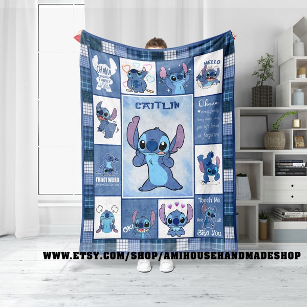 Couverture de collage Stich personnalisée, couverture Disney Lilo & Stich, couverture de nom personnalisée pour les enfants, couverture de jet de literie Disney, cadeaux pour enfants