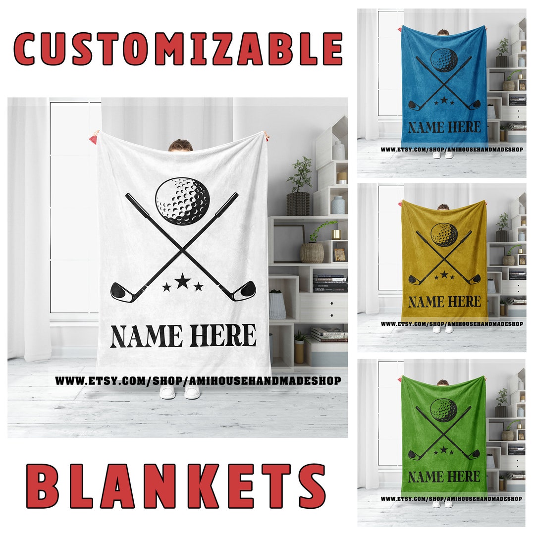 Personalized Golf Blanket, Custom Name Golf Bedding Cozy Throw Blanket