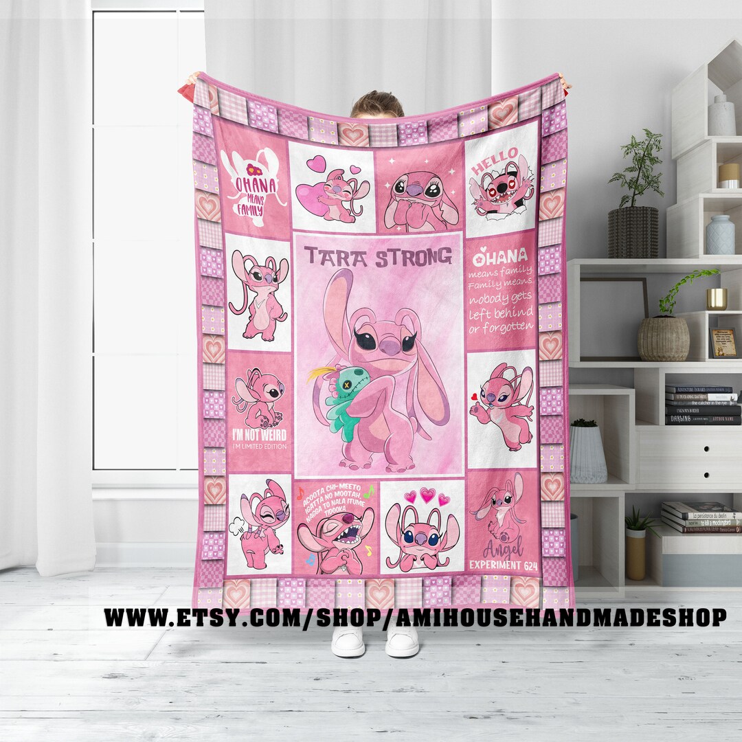 Custom Name Stich Angel Blanket, Personalized Disney Character Throw