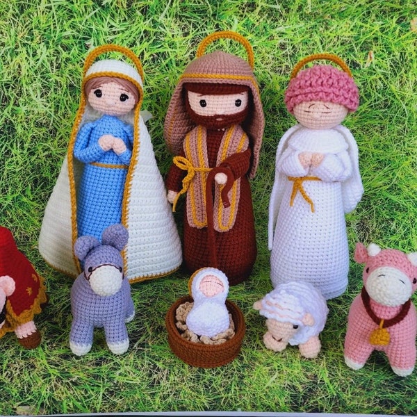 Set Nativity Crochet Doll, Holy Family Crochet Doll Set, Amigurumi Handmade Nativity Scene, Crocheted Nativity Angel, Jesus Stuffed Doll