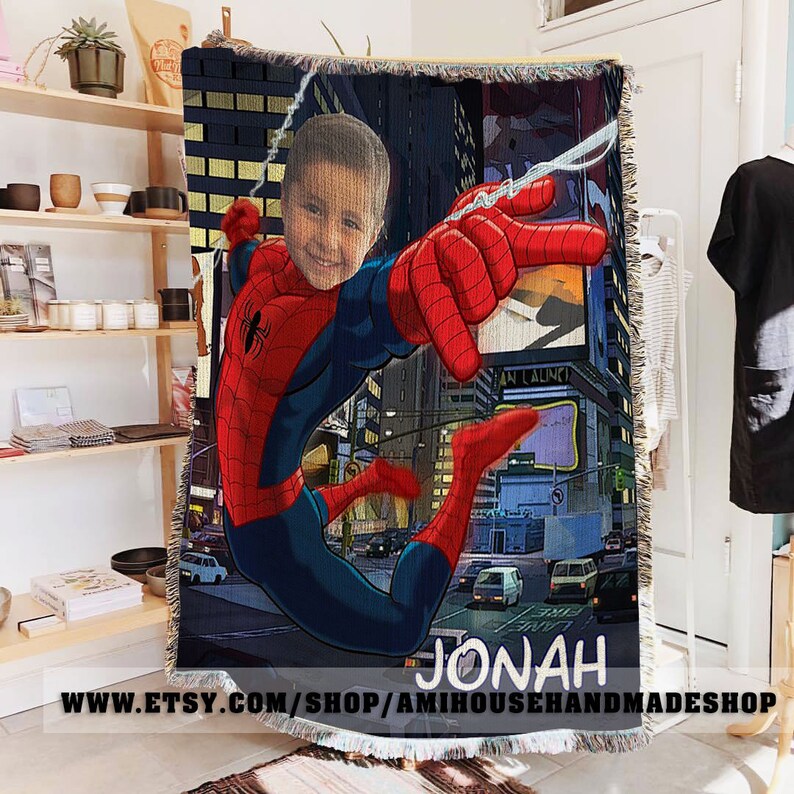 Custom Face Spider-Man Blanket, Personalized Spider-Man Blanket, Custom Marvel Bedding Throw Blanket, Custom Photo Blanket For Adult Kids image 5