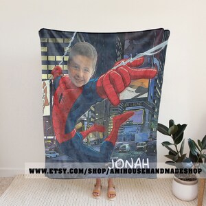 Custom Face Spider-Man Blanket, Personalized Spider-Man Blanket, Custom Marvel Bedding Throw Blanket, Custom Photo Blanket For Adult Kids image 2