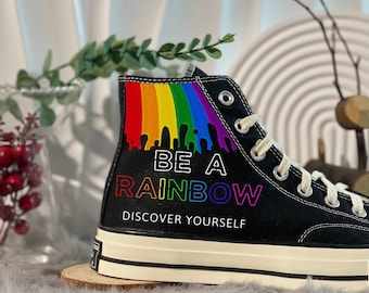 LGBT Converse High Tops/Personalize LGBT Pride Embroiderd/Handmade Rainbow Gifts For LGBT/1970s Converse Chuck Taylor/Custom Converse