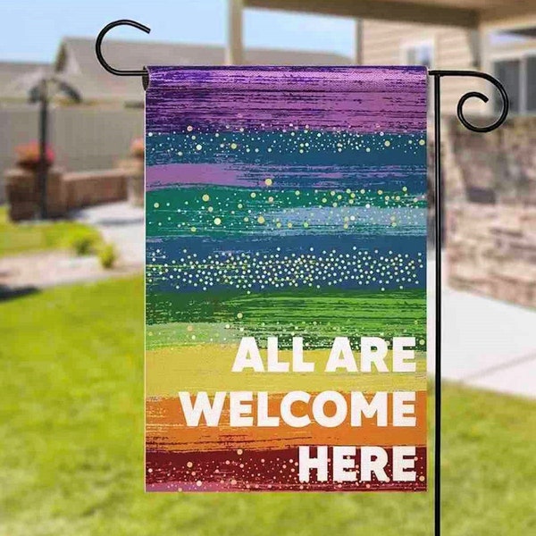 Pride Garden Flag "All Are Welcome Here"