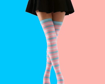 Pink/Blue/White Over the Knee Stockings