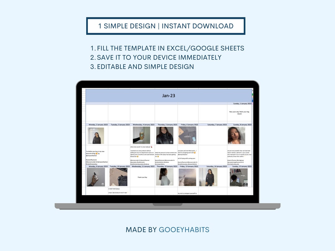 Editable 2023 Social Media Content Calendar + Basic Holiday Dates ...