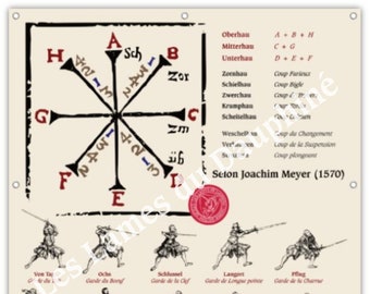 Poster of guards and strokes according to Joaquim Meyer with the long sword