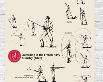 Poster of guards and strickes at quarterstaff according to the French Navy Ministry