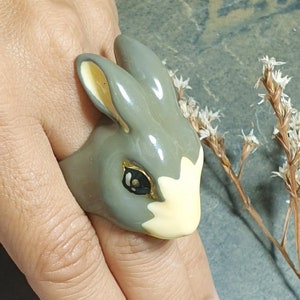 LAPIN GREY ring painted in enamel and bronze