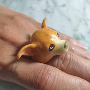 Anel Chiwawa pintado em esmalte e bronze