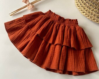 Terracotta toddler girl skirt, Muslin little girl skirt