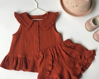 Muslin Ruffle Top and Shorts Set: Toddler Girl Summer Outfit