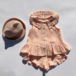Muslin Set For Girl, Girl Top And Shorts Set, Organic Girl Clothes, Toddler Girl Set, Double Gauze Shorts And Shirts, Muslin Suit Set